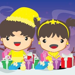 girl and boy with gift boxes