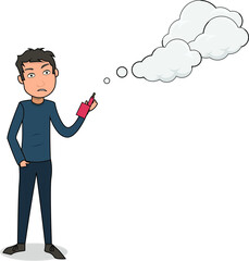 Man vaping using a vaping device and thinking