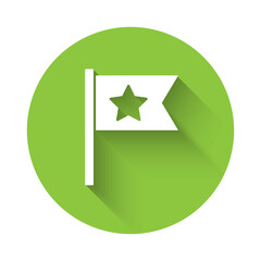 White American flag icon isolated with long shadow. Flag of USA. United States of America. Green circle button. Vector.