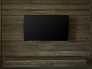 Smart TV on the wood wall, Television Mock Up, Tv shelf