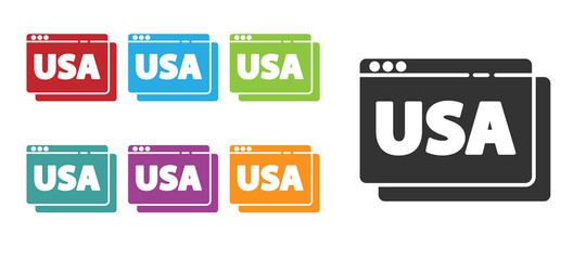 Black USA United states of america on browser icon isolated on white background. Set icons colorful. Vector.