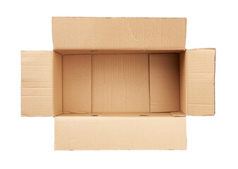 open empty brown rectangular cardboard box for transporting goods
