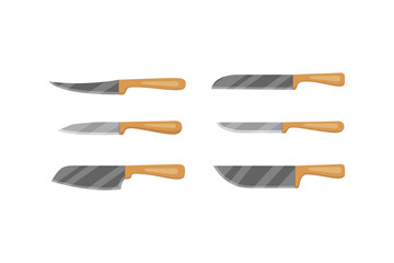 Set of vector knives for butcher shop. Kitchen knive and cutter. Utensils for cooking, kitchenware, and weapon knifes.