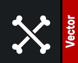White Crossed human bones icon isolated on black background. Vector.