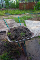Garden trolley with the ground. Wheelbarrow