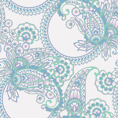 Paisley vector seamless pattern. Fantastic flower, leaves. Batik style painting. Vintage background