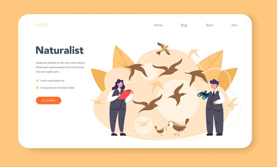 Ornithologist web banner or landing page. Professional scientist