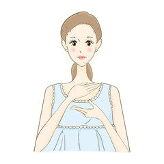 化粧品を塗る女性　デコルテ