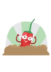 red chili smiling with hands up