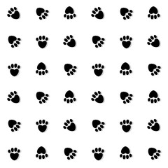 Seamless monochromatic pattern made of heart shaped footprints with drop shadow
