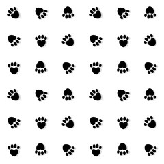 Seamless monochromatic pattern made of heart shaped footprints with drop shadow
