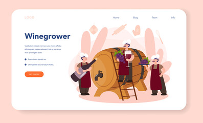 Wine maker web banner or landing page. Man wearing his apron
