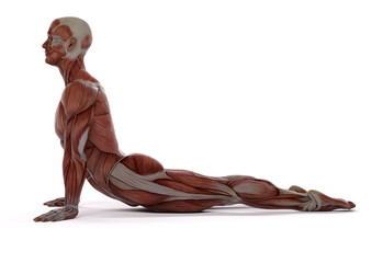 3D render : the portrait of male character model practicing yoga with the muscle tissues display