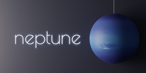 A cartoonish model of plaent Neptune with text 