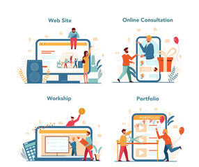 Event manager or service online service or platform set. Celebration