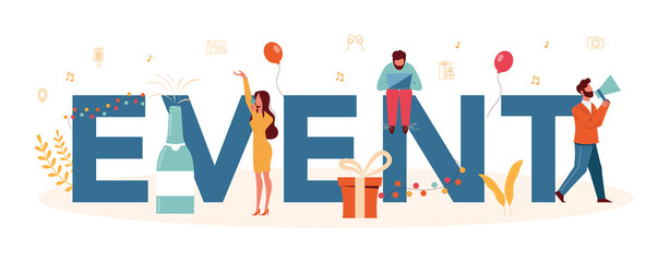Event or service typographic header concept. Celebration or meeting