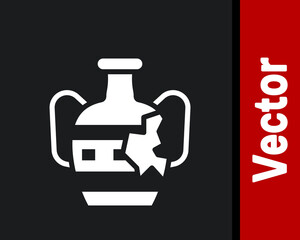 White Broken ancient amphorae icon isolated on black background. Vector.