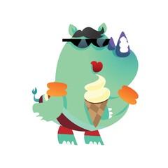 rhinoceros cartoon holding ice-cream cone