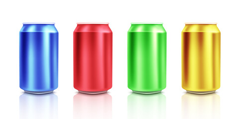 Colorful cans on white background. Mockup.Vector illustration