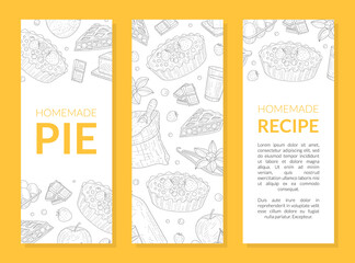 Homemade Pie Recipe Banner Templates Set, Card, Poster, Brochure, Restaurant or Cafe Menu Design Element Vector Illustration