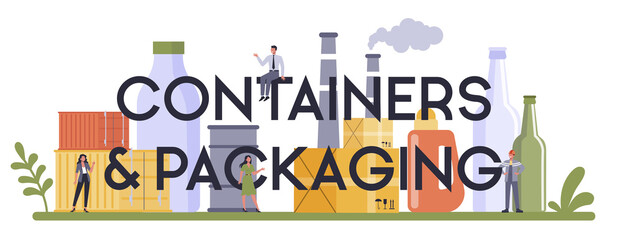 Container and packaging industry typographic header concept. Metal