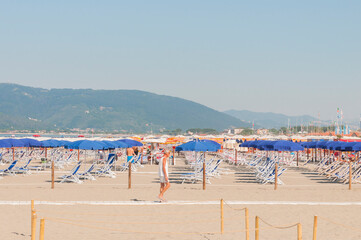 Semi-deserted beach due to covid-19 restrictions