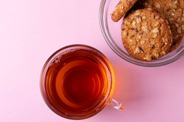 yummy snack concept, consisting of black tea and cookies
