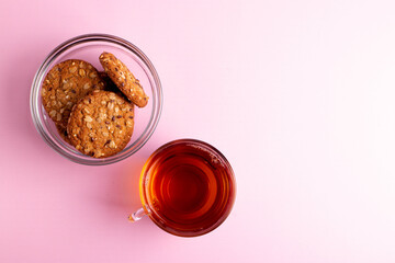 yummy snack concept, consisting of black tea and cookies