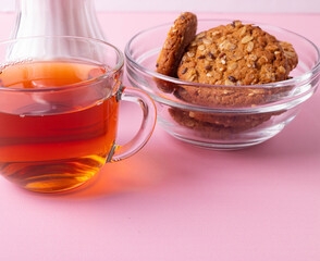 yummy snack concept, consisting of black tea and cookies