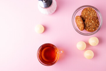 yummy snack concept, consisting of black tea and cookies