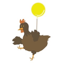 hen flying with balloon