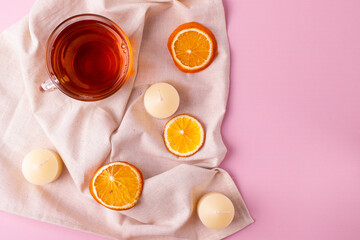 aroma vanilla candles and sliced oranges