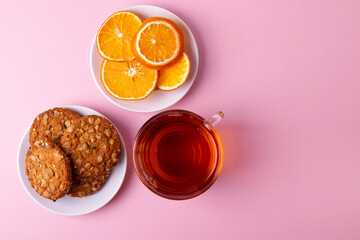 yummy snack concept, consisting of black tea and cookies