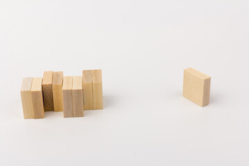 Wooden block toy  isolated over white background. space for text