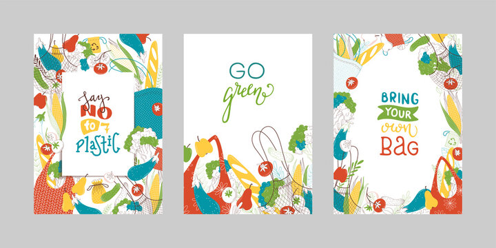Greengrocery purchases handdrawn vector banners set