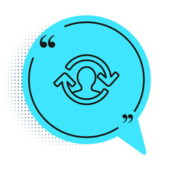 Black line Human resources icon isolated on white background. Concept of human resources management, professional staff research, head hunter job. Blue speech bubble symbol. Vector.