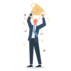 Succeed business man. Winning in competition. Getting reward