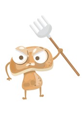 mushroom holding gardening fork