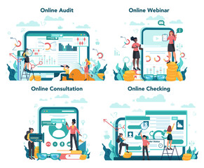 Fototapeta na wymiar Audit online service or platform on differernt device concept set.
