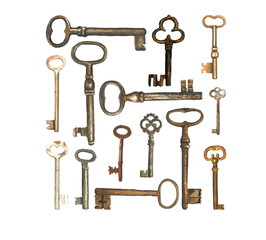 Old rusty keys painted in watercolour