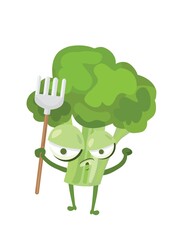 broccoli holding gardening fork