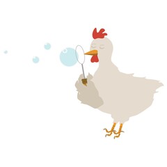 hen blowing soap bubbles
