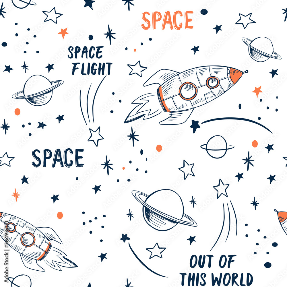 Canvas Prints hand drawn space elements seamless pattern. space background. space doodle illustration. vector illu