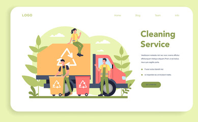 Fototapeta na wymiar Cleaning company or janitor service web banner or landing page. Cleaning