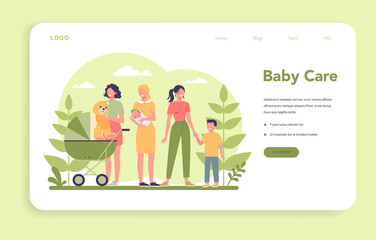 Babysitter service or nanny agency web banner or landing page.