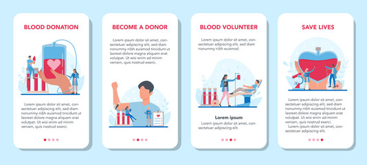 Blood donation mobile application banner set. Give blood and save