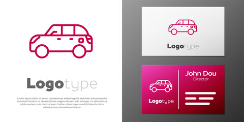 Logotype line Hatchback car icon isolated on white background. Logo design template element. Vector.