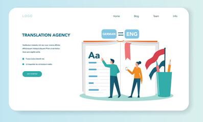 Translator and translation service web banner or landing page .