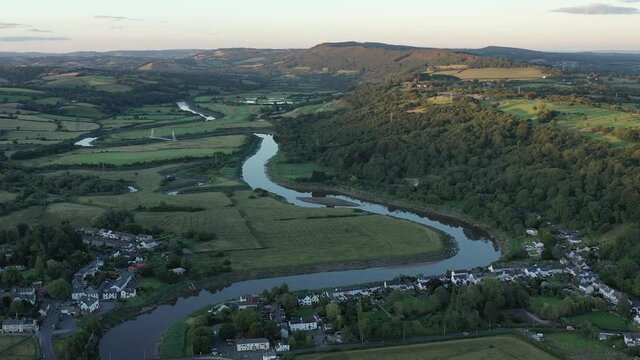 Aerial view of the Welsh town Caerleon in Wales, home of the Roman Amphitheatre