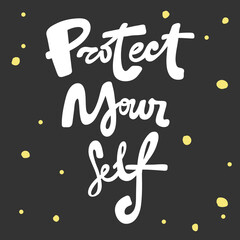 Protect yourself. Covid-19. Sticker for social media content. Vector hand drawn illustration design. 
